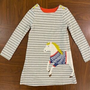 Mini Boden Gray and White Striped Horse Dress